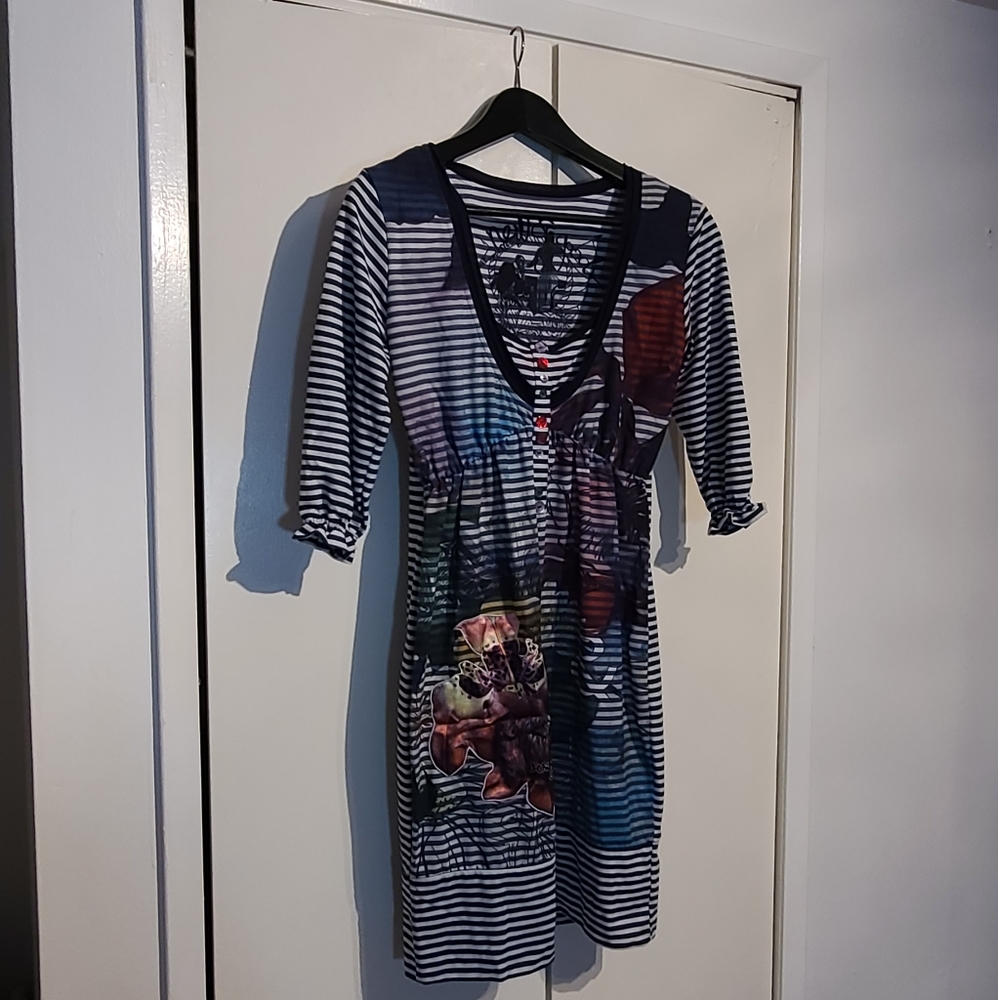 Striped Desigual midi dress with watercolor detail